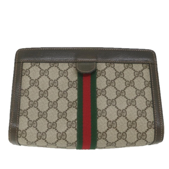 GUCCI GG Supreme Web Sherry Line Clutch Bag Beige Red 41 014 2125 23 Auth yk9483 - Picture 2 of 16